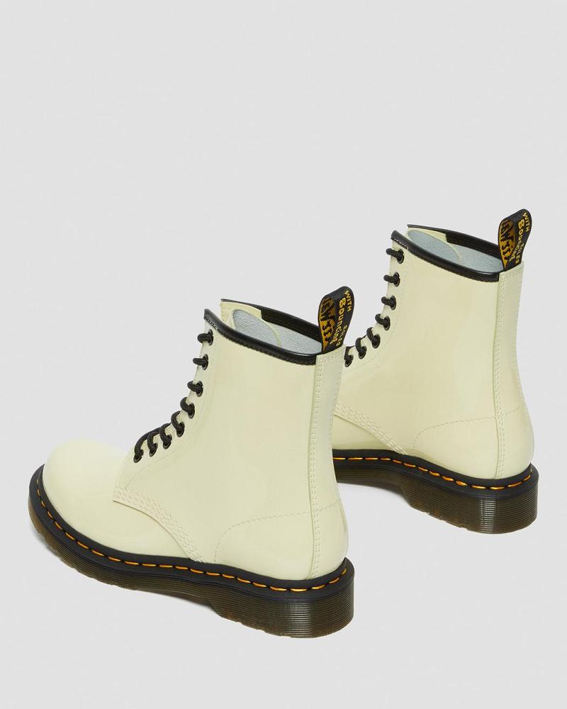 Cream Women's Dr Martens 1460 Patent Leather Lace Up Boots | CA 192EBC